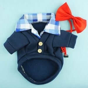 Fitwarm Navy Blue Dog Suit with Red Bow Tie